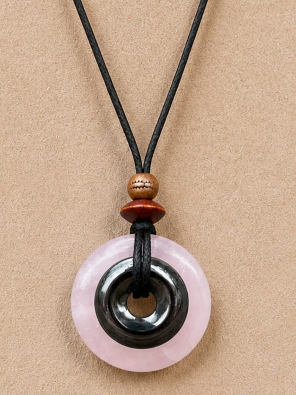 Rose Quartz and Hematite Pendant Handmade